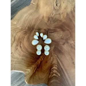 Vintage Trifari Earrings Lot of 2 Clip On Faux Pearl & Gold White Acrylic